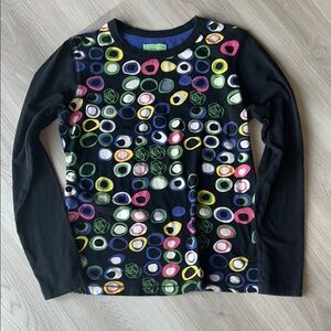 Three Hearts Colorful Cotton LS Shirt MED Artsy Wearable Art Casual